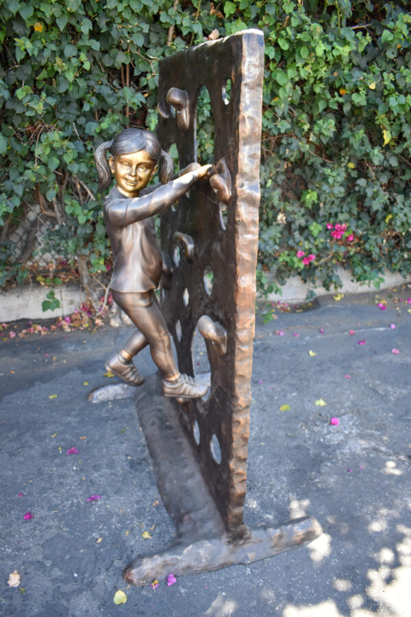 Young Girl Playing on A Climbing Wall Bronze Statue Life Size 44" x 26" x 57"H - Image 10