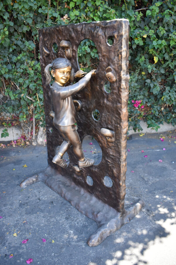 Young Girl Playing on A Climbing Wall Bronze Statue Life Size 44" x 26" x 57"H - Image 11