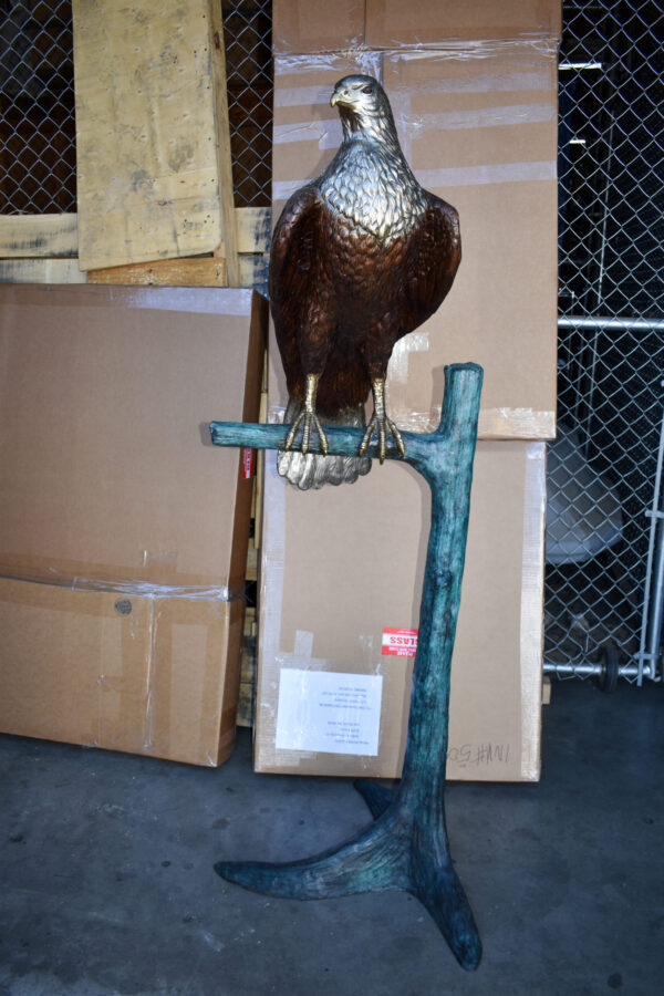 Very Detailed Eagle Standing on A Tree Branch Bronze Statue  24" x 28" x 66"H - Image 3