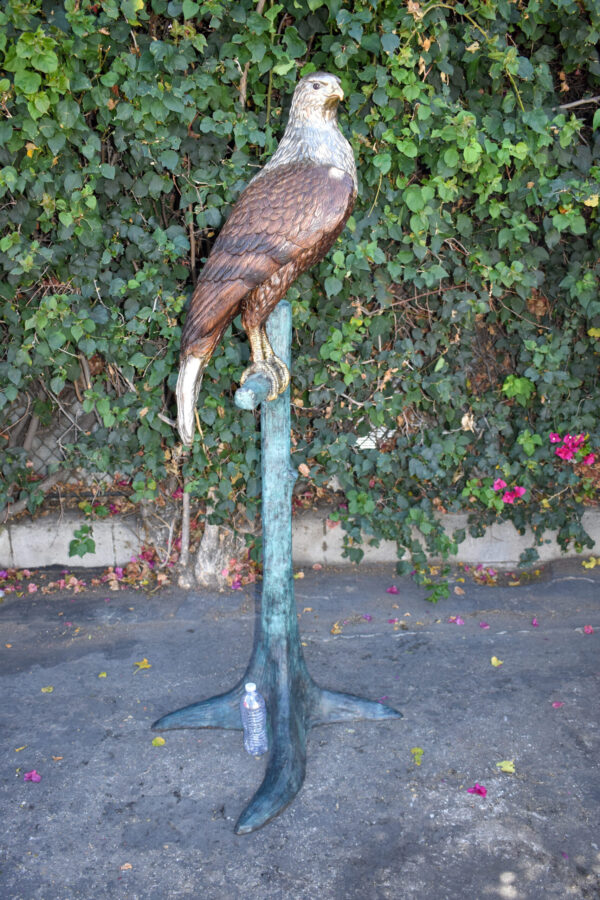 Very Detailed Eagle Standing on A Tree Branch Bronze Statue  24" x 28" x 66"H - Image 5