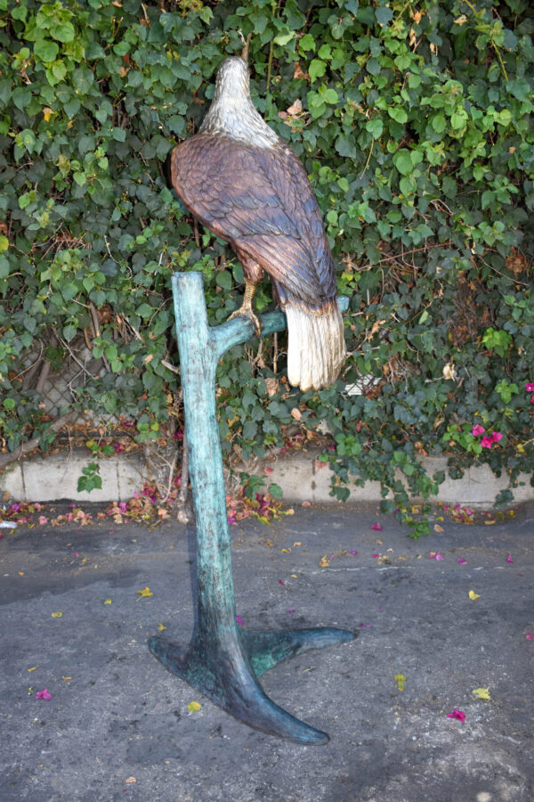 Very Detailed Eagle Standing on A Tree Branch Bronze Statue  24" x 28" x 66"H - Image 7