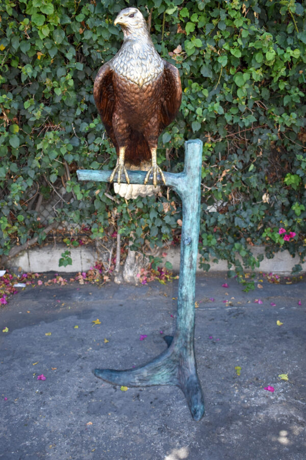 Very Detailed Eagle Standing on A Tree Branch Bronze Statue  24" x 28" x 66"H - Image 9