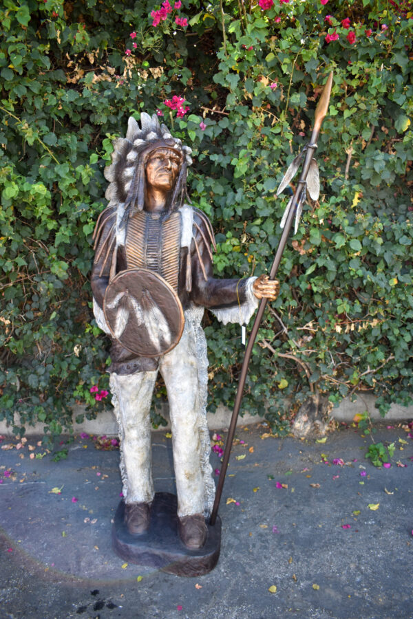 Indian Chief Green and Brown Patina Detailed Bronze Statue 42" x 24" x 74"H - Image 11