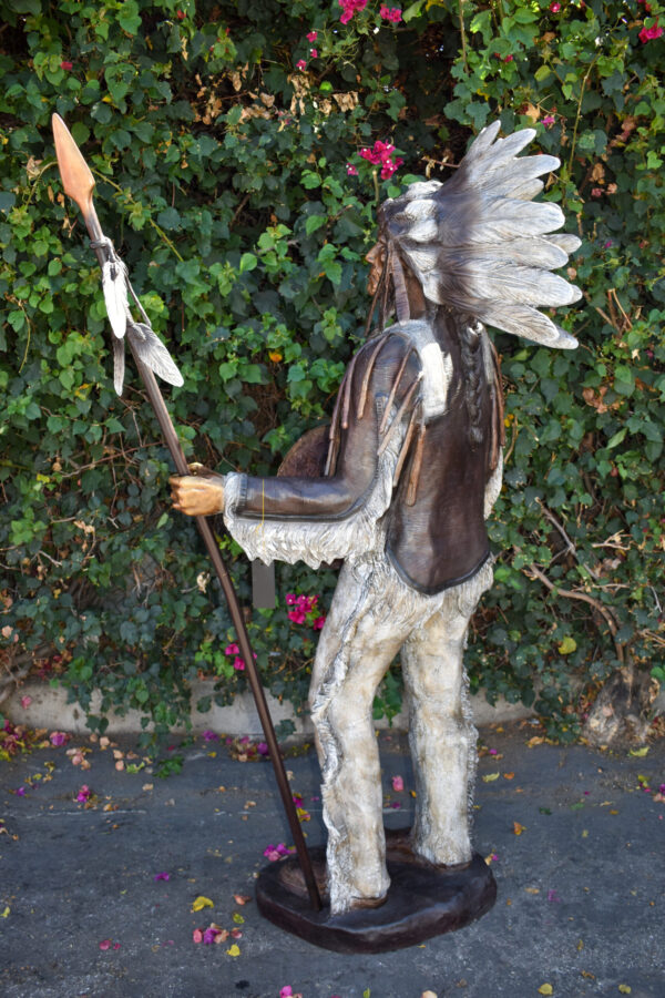 Indian Chief Green and Brown Patina Detailed Bronze Statue 42" x 24" x 74"H - Image 7