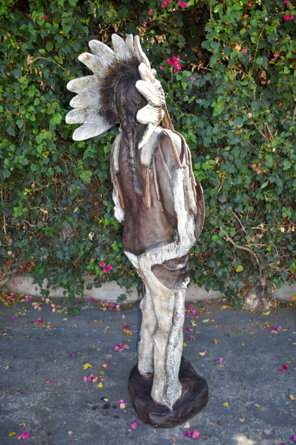 Indian Chief Green and Brown Patina Detailed Bronze Statue 42" x 24" x 74"H - Image 5