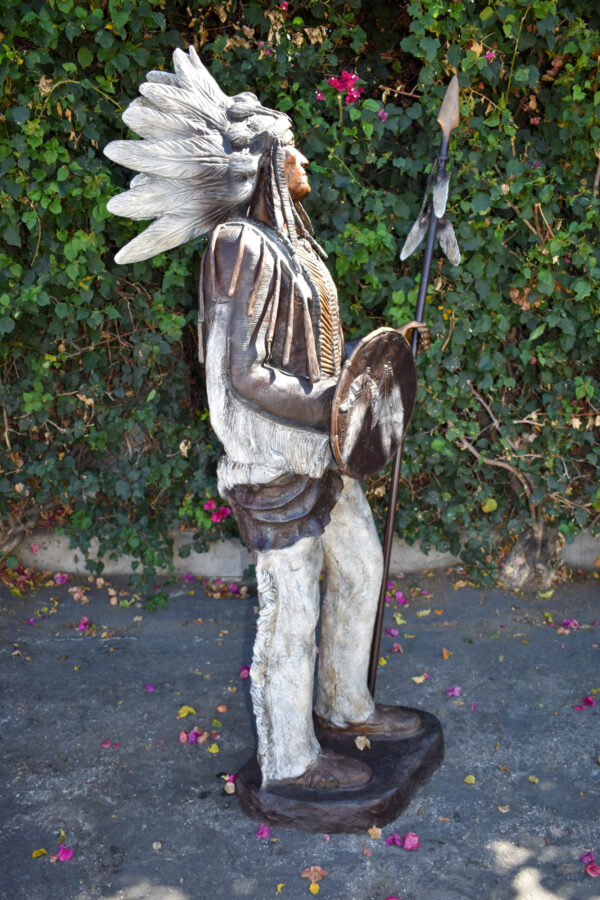 Indian Chief Green and Brown Patina Detailed Bronze Statue 42" x 24" x 74"H - Image 4