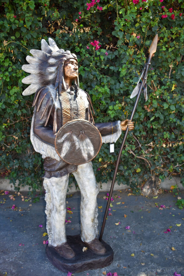Indian Chief Green and Brown Patina Detailed Bronze Statue 42" x 24" x 74"H - Image 3