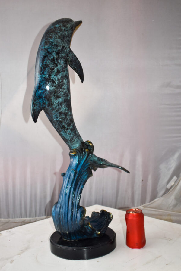 Dolphin Jumping the Waves Colored Bronze Statue Size: 15" x 10" x 31"H - Image 4