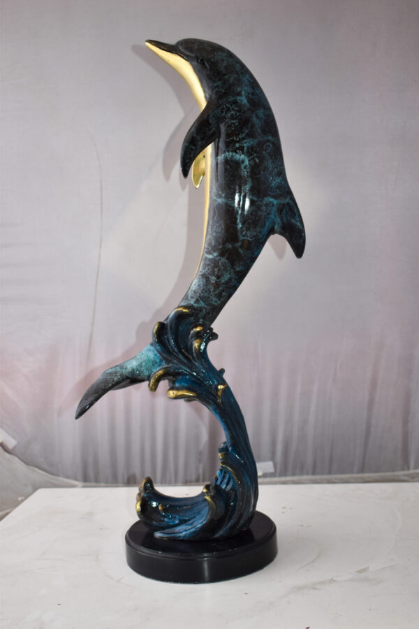 Dolphin Jumping the Waves Colored Bronze Statue Size: 15" x 10" x 31"H - Image 11