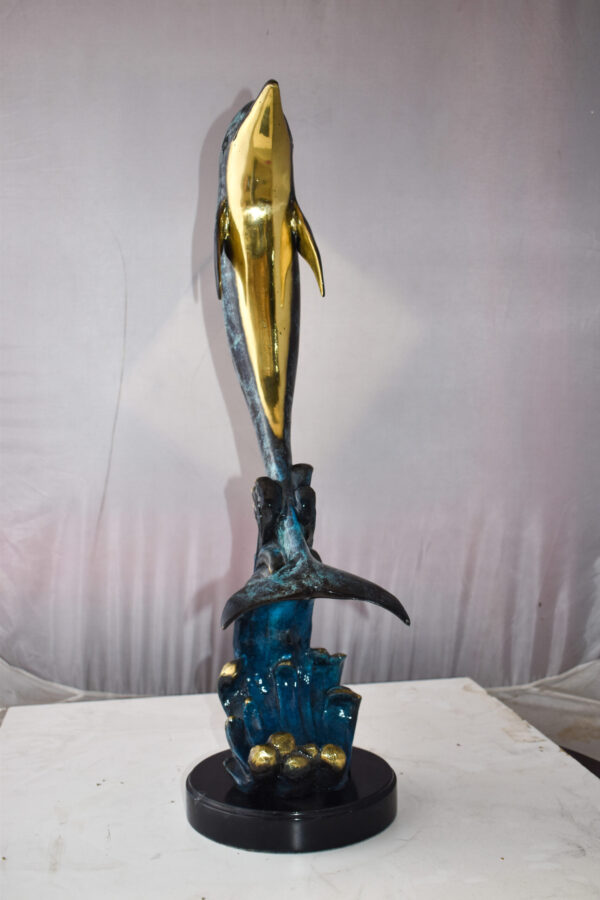 Dolphin Jumping the Waves Colored Bronze Statue Size: 15" x 10" x 31"H - Image 7