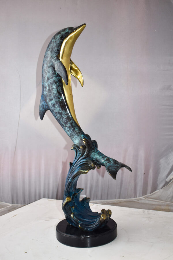Dolphin Jumping the Waves Colored Bronze Statue Size: 15" x 10" x 31"H - Image 8