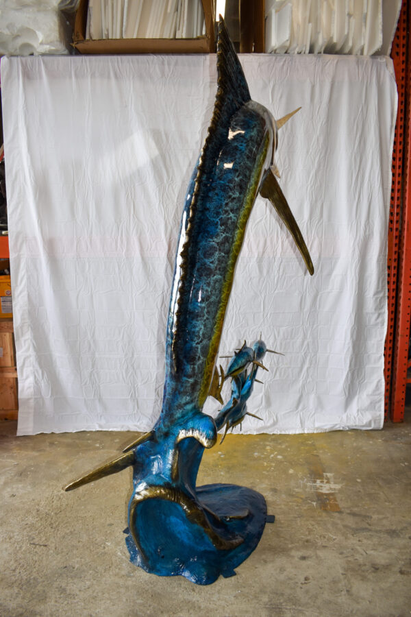 Giant Colored Marlin Fish W 4 Jack Fish Bronze Statue Fountain 85" x 30" x 90"H - Image 5