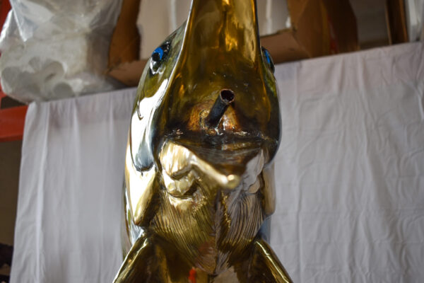 Giant Colored Marlin Fish W 4 Jack Fish Bronze Statue Fountain 85" x 30" x 90"H - Image 10