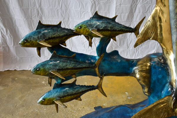 Giant Colored Marlin Fish W 4 Jack Fish Bronze Statue Fountain 85" x 30" x 90"H - Image 12