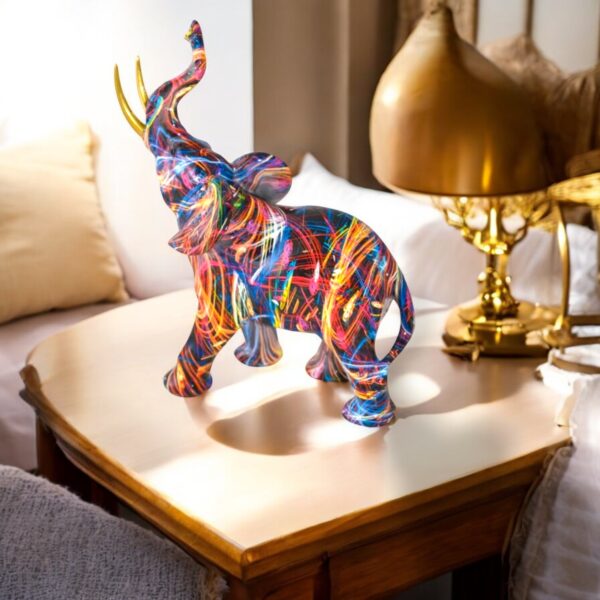 Elephant With His Trunk Up Colored Modern Resin Statue Size: 8" x 4" x 10"H - Image 2