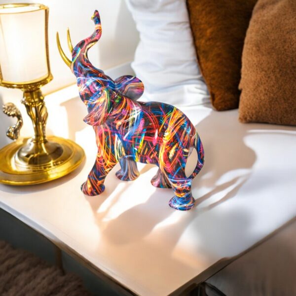 Elephant With His Trunk Up Colored Modern Resin Statue Size: 8" x 4" x 10"H - Image 3