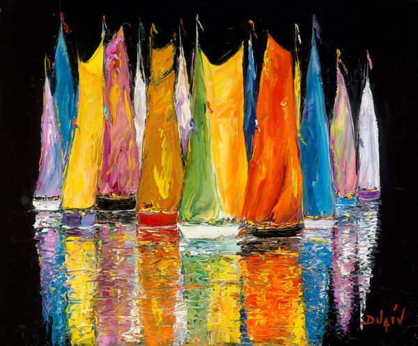 Nuit Flamboyante, limited edition embellished giclee on canvas by Duaiv, 48x42
