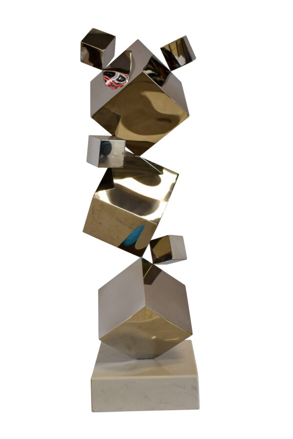 Abstruse Modern Stainless Steel Floating Cube Shapes Statue 9" x 11" x 33"H