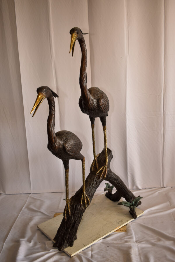 Two Herons on a Tree log Bronze Fountain Statue 38" x 19" x 64"H - Image 4