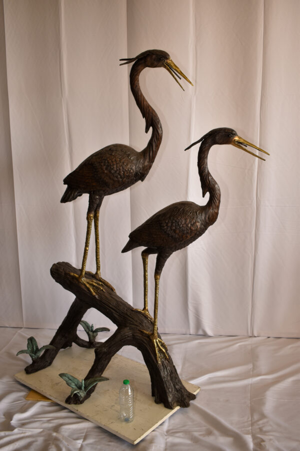 Two Herons on a Tree log Bronze Fountain Statue 38" x 19" x 64"H - Image 6