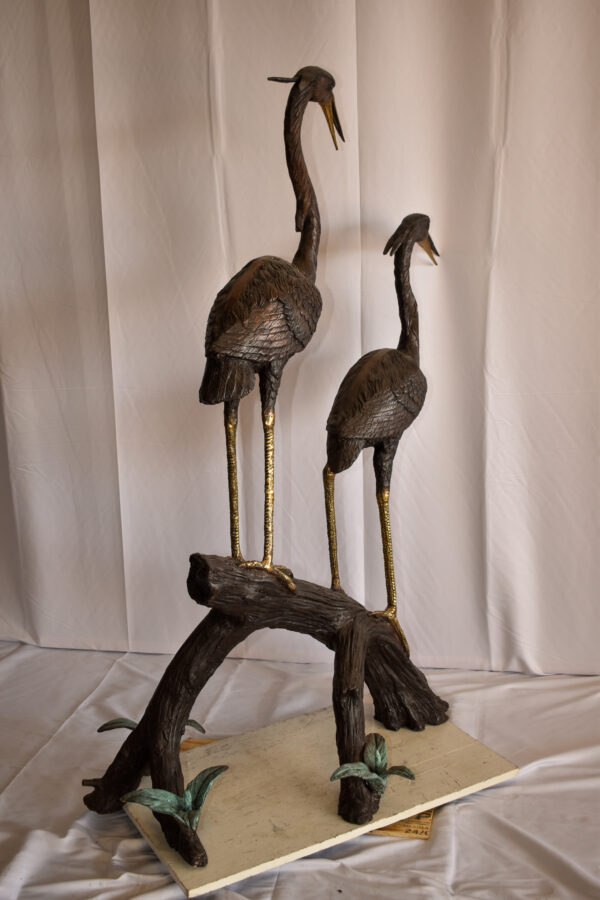 Two Herons on a Tree log Bronze Fountain Statue 38" x 19" x 64"H - Image 8