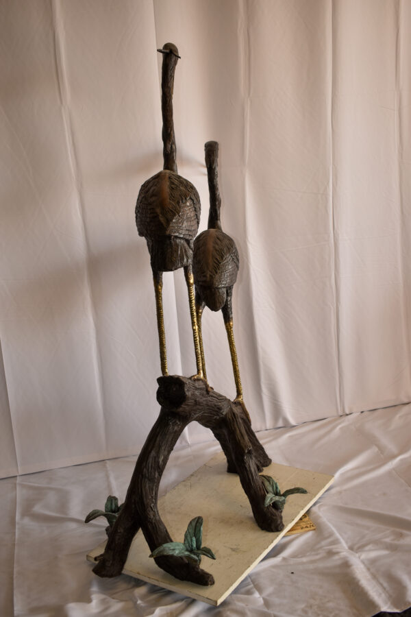 Two Herons on a Tree log Bronze Fountain Statue 38" x 19" x 64"H - Image 9