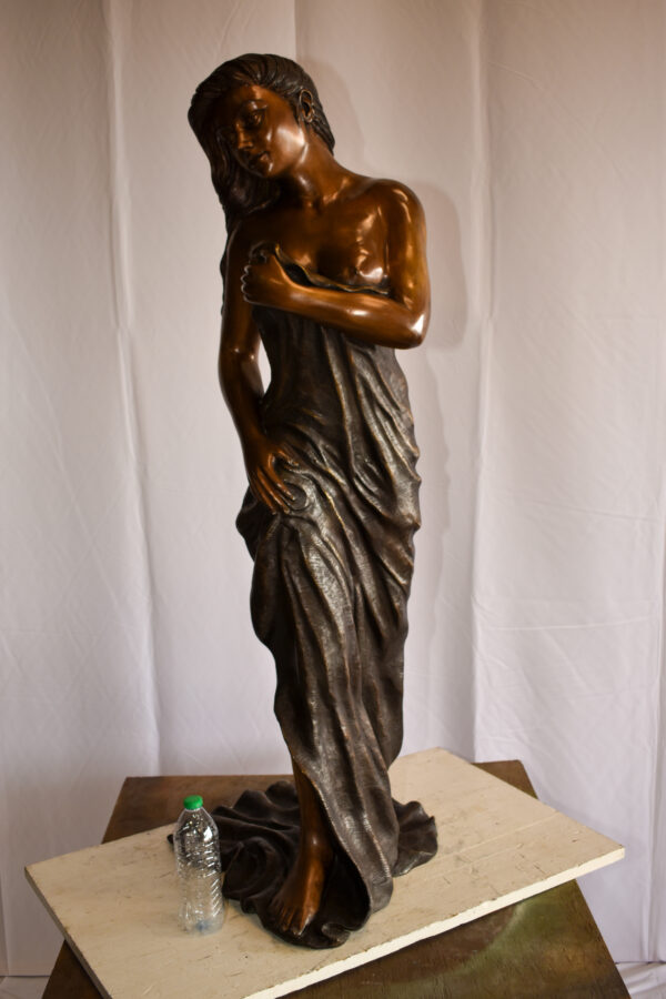 Beautiful Women Nude Art Holding Drape Bronze Statue 22" x 18" x 49"H - Image 4