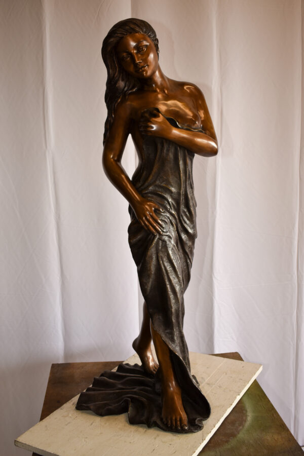 Beautiful Women Nude Art Holding Drape Bronze Statue 22" x 18" x 49"H - Image 5