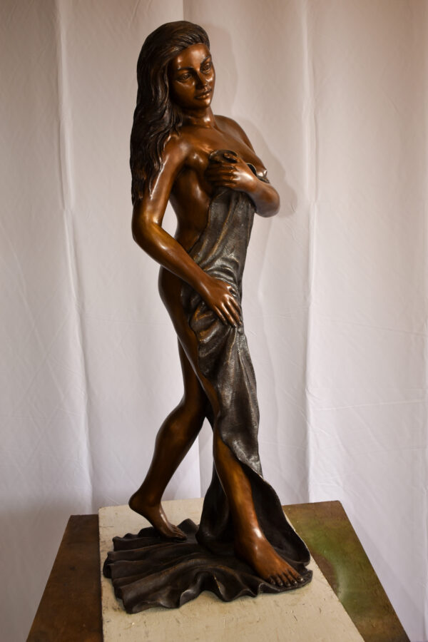 Beautiful Women Nude Art Holding Drape Bronze Statue 22" x 18" x 49"H - Image 6