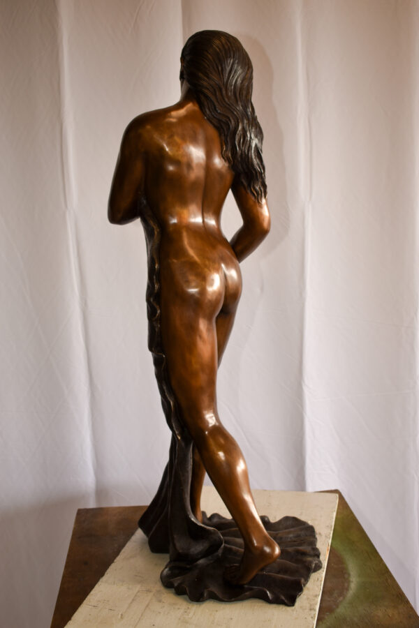 Beautiful Women Nude Art Holding Drape Bronze Statue 22" x 18" x 49"H - Image 10