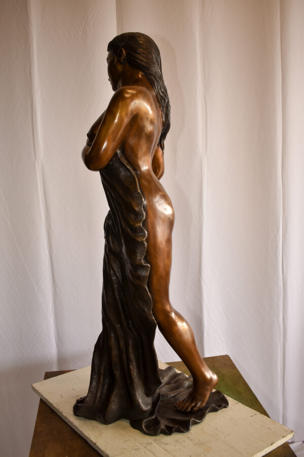 Beautiful Women Nude Art Holding Drape Bronze Statue 22" x 18" x 49"H - Image 11