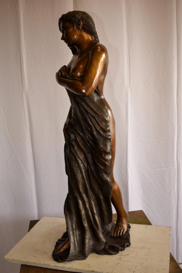 Beautiful Women Nude Art Holding Drape Bronze Statue 22" x 18" x 49"H - Image 12