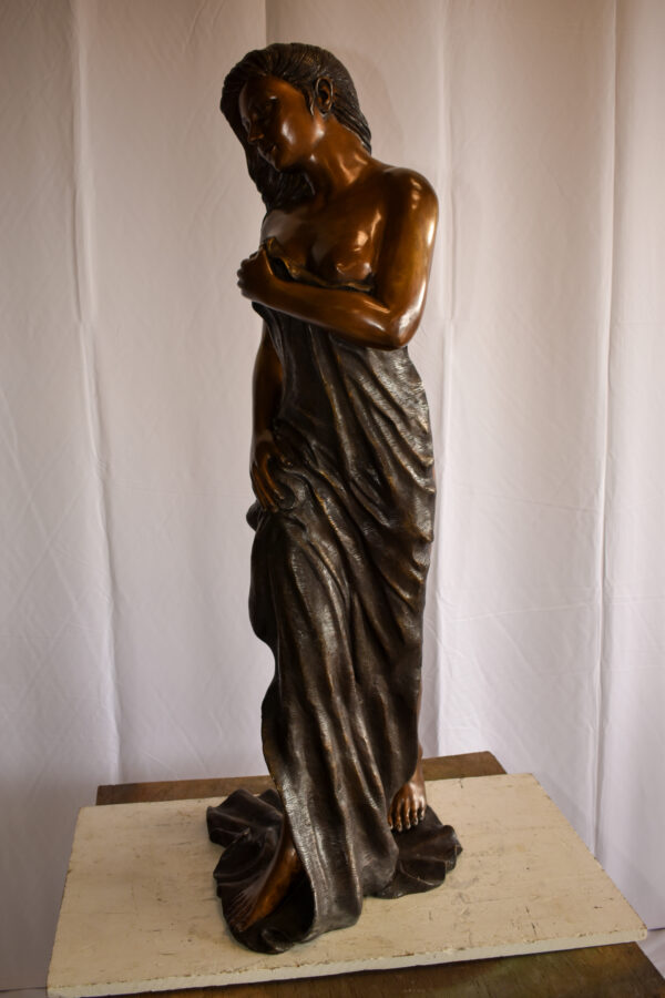 Beautiful Women Nude Art Holding Drape Bronze Statue 22" x 18" x 49"H - Image 13