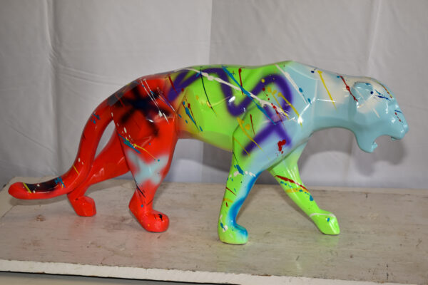 Roaming Graffiti and Splatter paint Jaguar Resin Statue 28" x 7" x 12"H - Image 3