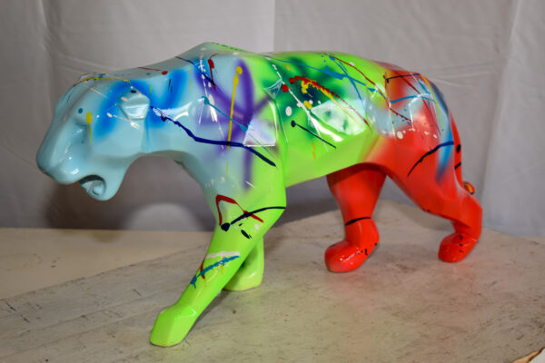 Roaming Graffiti and Splatter paint Jaguar Resin Statue 28" x 7" x 12"H - Image 7