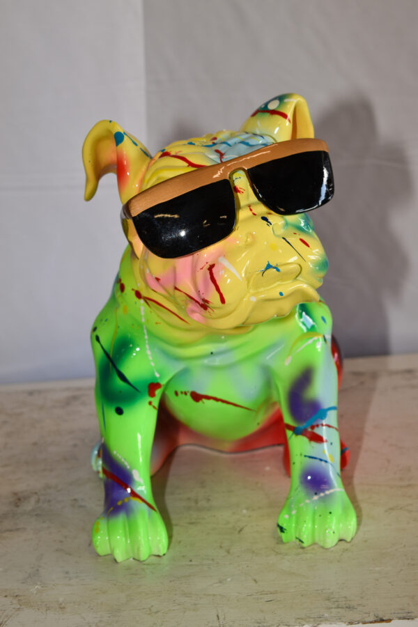 Multicolored Bulldog With Shades Resin Statue 16" x 9" x 13"H - Image 3