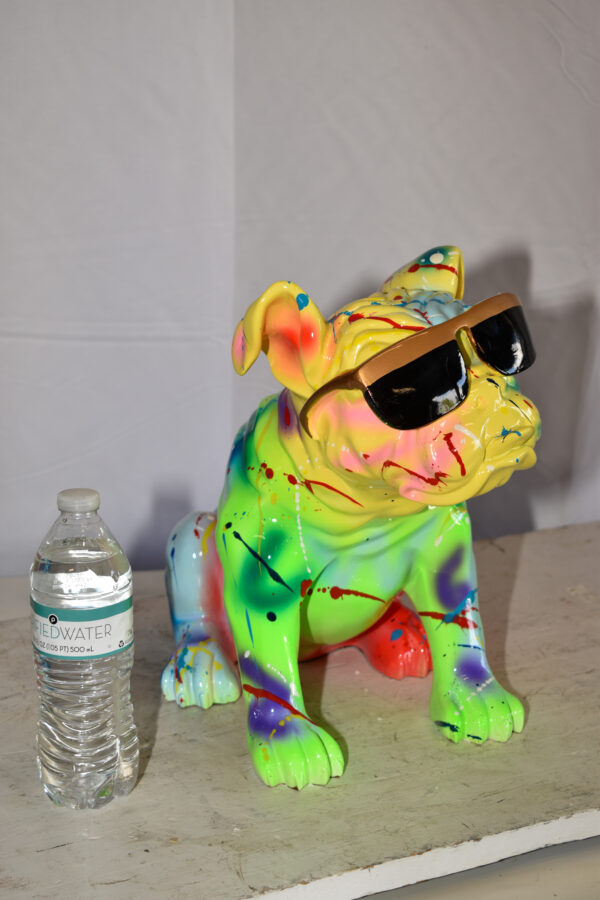 Multicolored Bulldog With Shades Resin Statue 16" x 9" x 13"H - Image 4