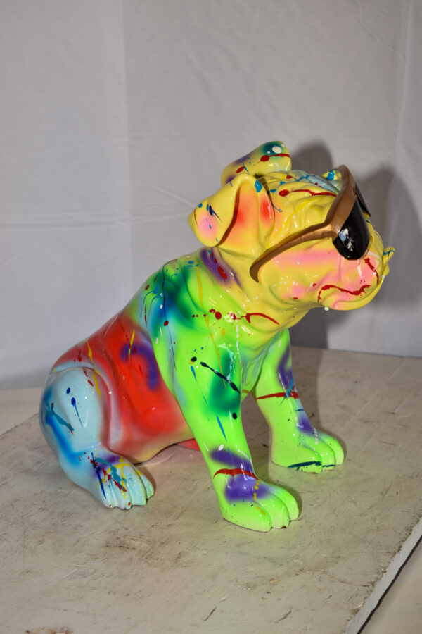 Multicolored Bulldog With Shades Resin Statue 16" x 9" x 13"H - Image 5