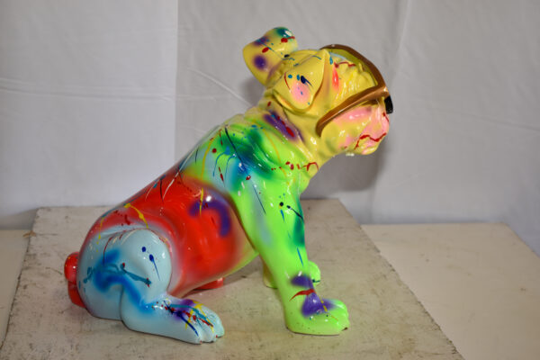 Multicolored Bulldog With Shades Resin Statue 16" x 9" x 13"H - Image 6