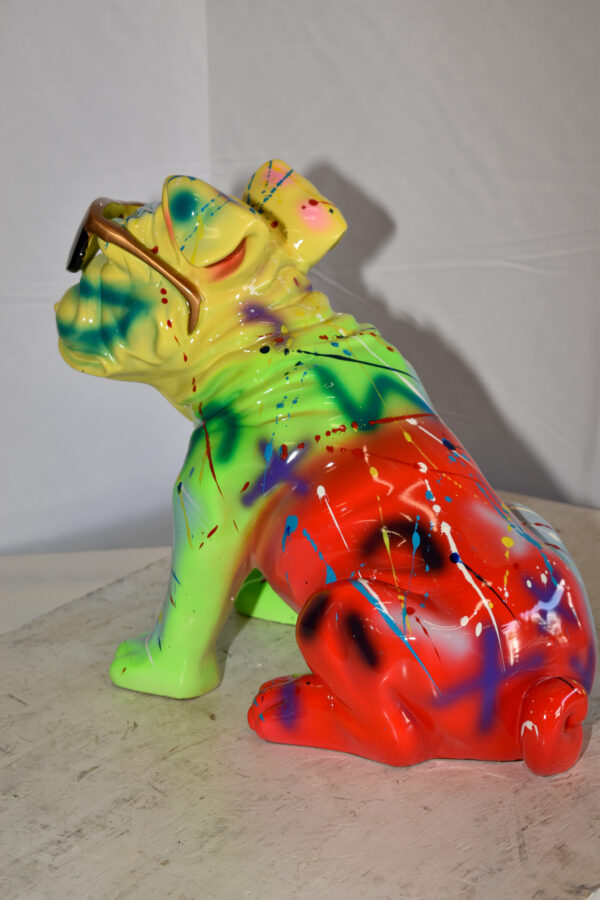 Multicolored Bulldog With Shades Resin Statue 16" x 9" x 13"H - Image 9