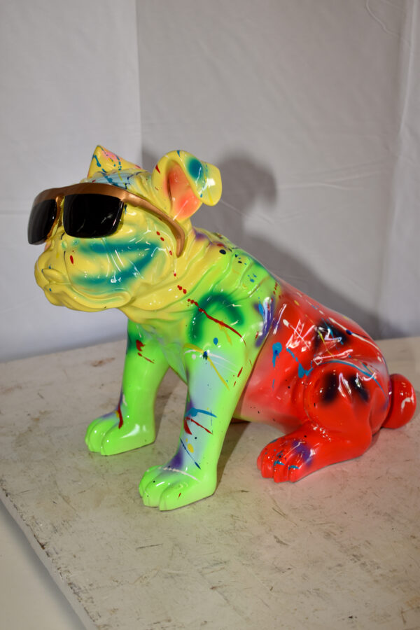 Multicolored Bulldog With Shades Resin Statue 16" x 9" x 13"H - Image 10