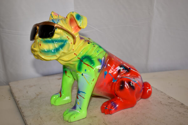 Multicolored Bulldog With Shades Resin Statue 16" x 9" x 13"H - Image 11
