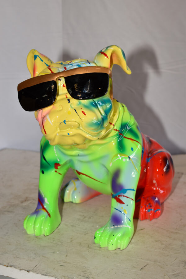 Multicolored Bulldog With Shades Resin Statue 16" x 9" x 13"H - Image 12