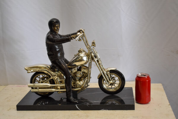 Harley Davidson Rider on his Bike Replica Bronze Statue 20" x 9" x 13"H - Image 3