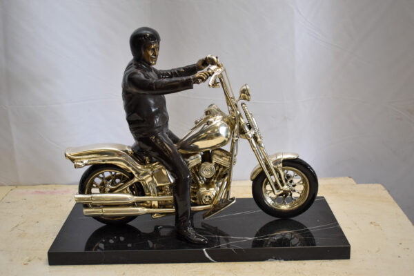 Harley Davidson Rider on his Bike Replica Bronze Statue 20" x 9" x 13"H - Image 4