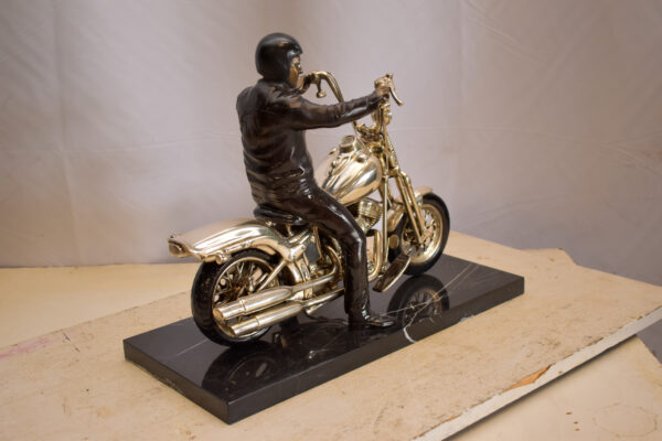 Harley Davidson Rider on his Bike Replica Bronze Statue 20" x 9" x 13"H - Image 5
