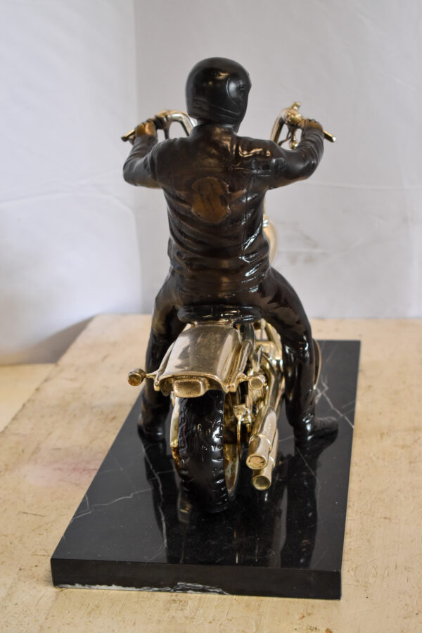 Harley Davidson Rider on his Bike Replica Bronze Statue 20" x 9" x 13"H - Image 6