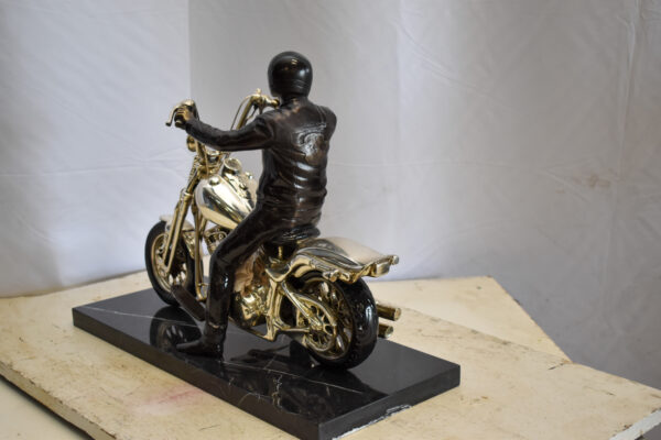 Harley Davidson Rider on his Bike Replica Bronze Statue 20" x 9" x 13"H - Image 7