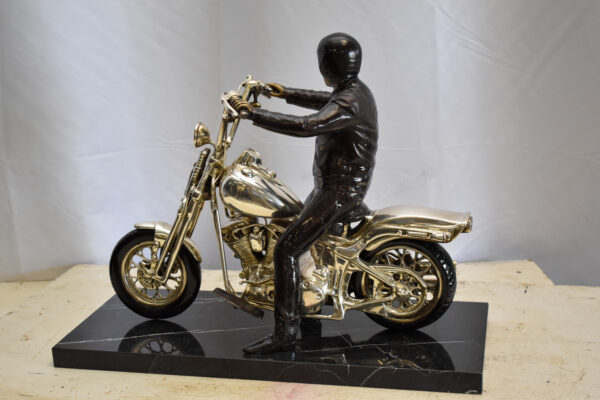 Harley Davidson Rider on his Bike Replica Bronze Statue 20" x 9" x 13"H - Image 8