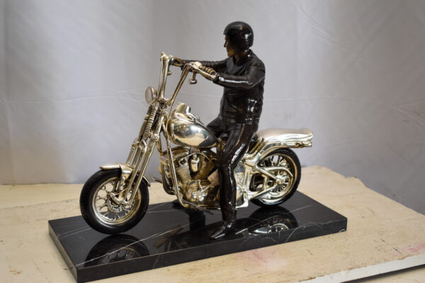 Harley Davidson Rider on his Bike Replica Bronze Statue 20" x 9" x 13"H - Image 9